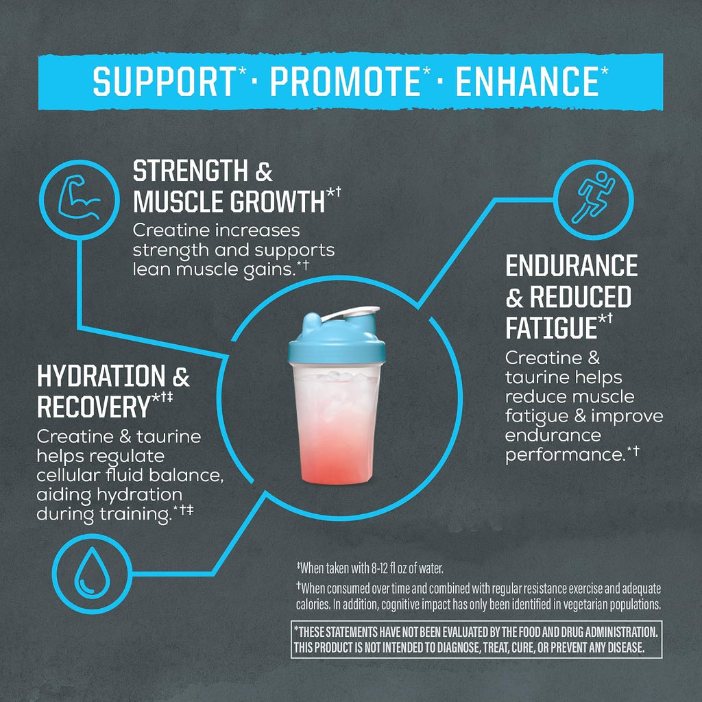 Creatine Monohydrate Powder Taurine Supplement, 5G Creatine Monohydrate 1G Taurine per Serving | Vegan Muscle Strength, Endurance & Recovery Support, Clean Performance Formula | 60 Servings Unflavored