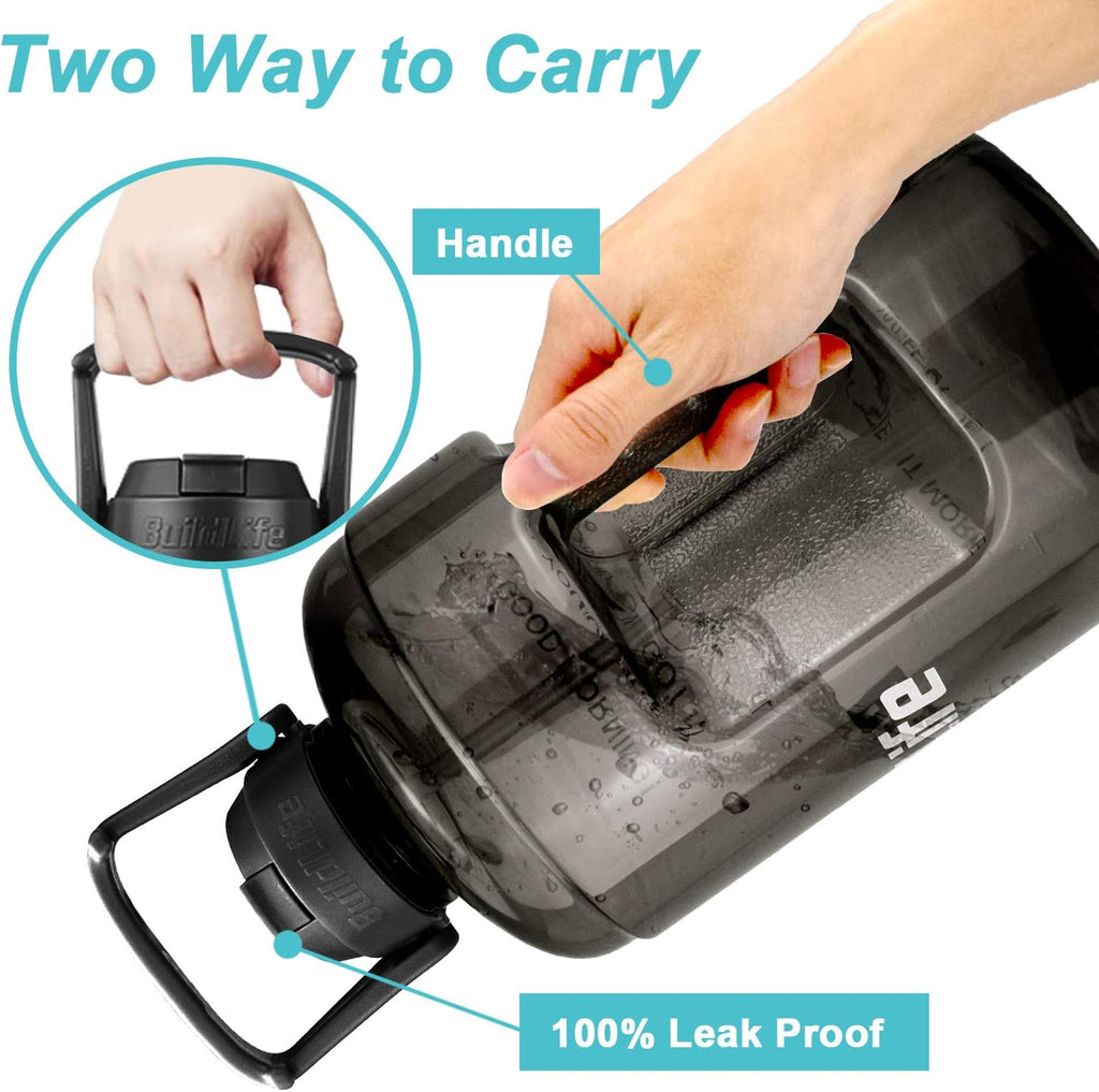 1 Gallon Water Bottle - with Straw & Motivational Time Marker Leak-Proof BPA Free Reusable Gym Sports Outdoor Large(128Oz/73Oz) Capacity Water Jug