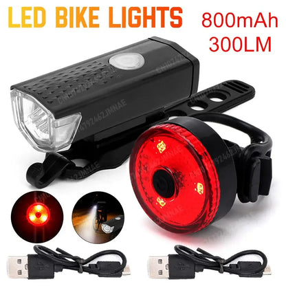Bike Bicycle Light Set USB LED Rechargeable Mountain Cycling Front Back Headlight Tail Lamp Night Riding Flashlight