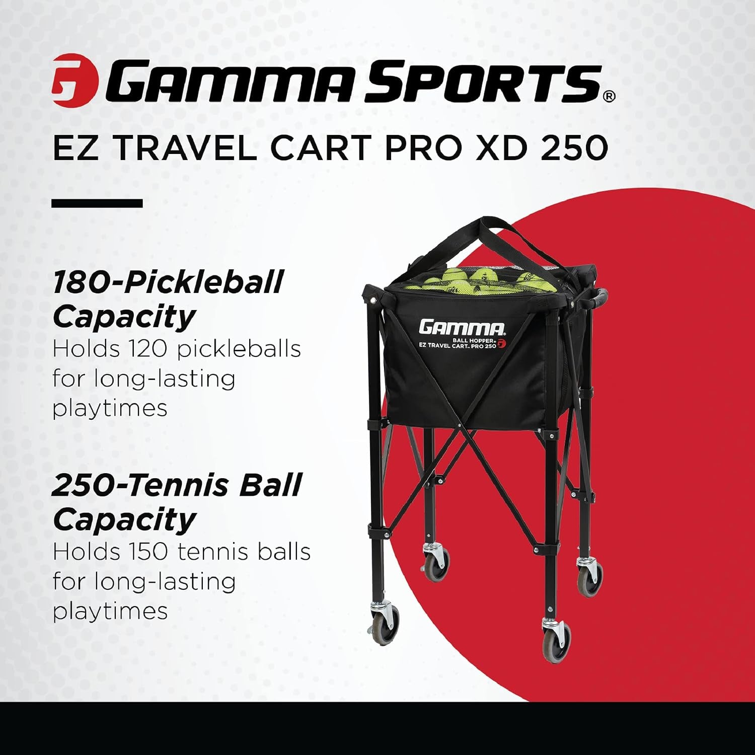 Sports EZ Travel Cart, Tennis & Pickleball Hopper, Padel, Portable Compact Design, Sturdy Lightweight Construction, EZ Bags, 150 or 250 Capacity, Premium Carrying Case Included