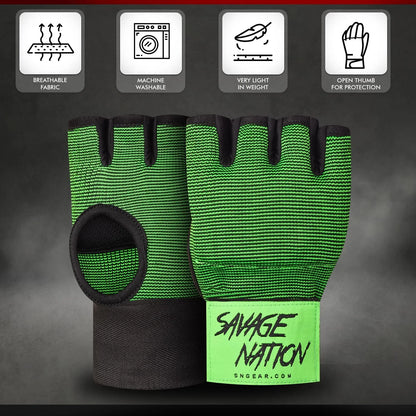 Boxing Hand Wraps Gel Padded Inner Gloves with Wrist Wraps for MMA, Muay Thai, Kickboxing, Training Green (L/XL)