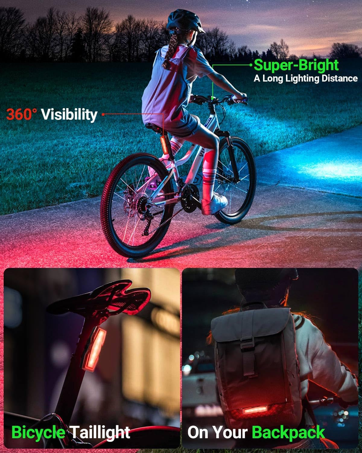 Bike Light, High Lumens Super Bright Bicycle Lite, 6+4 Modes USB Rechargeable Bike Headlight & Taillight Set, Waterproof Safety Bike Front & Rearlight for Road, Mountain, Night Riding