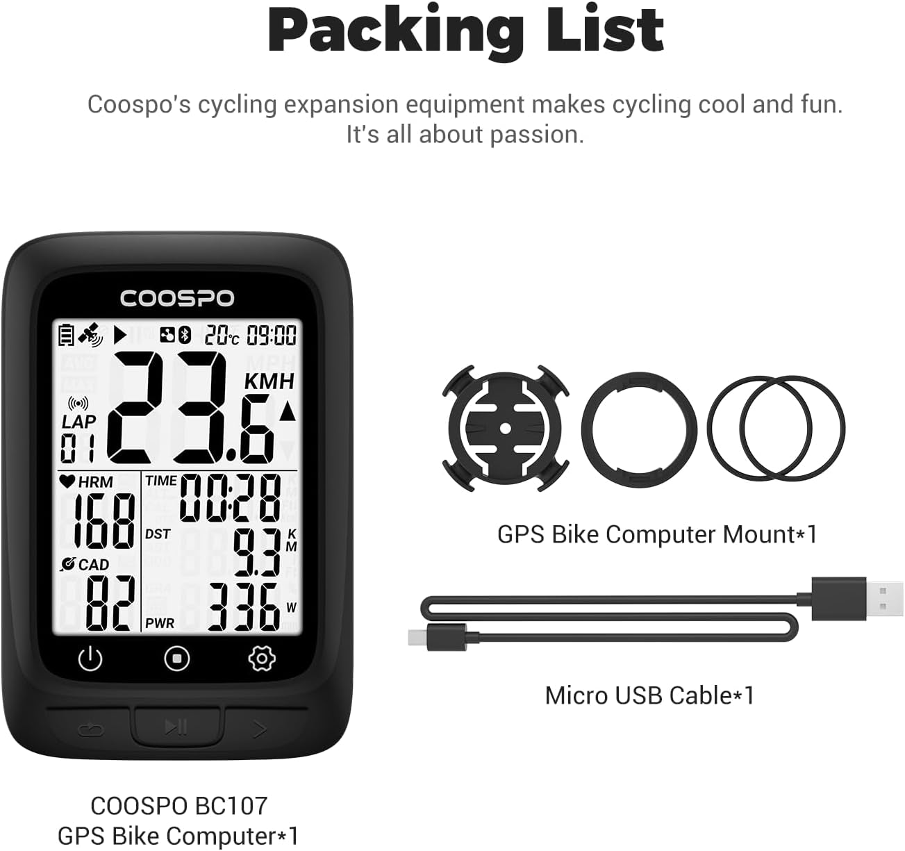 Bike Computer GPS Wireless, ANT+ Cycling Computer GPS with Bluetooth, Multifunctional ANT+ Bicycle Computer GPS with 2.4 LCD Screen, Bike Speedometer with Auto Backlight IP67