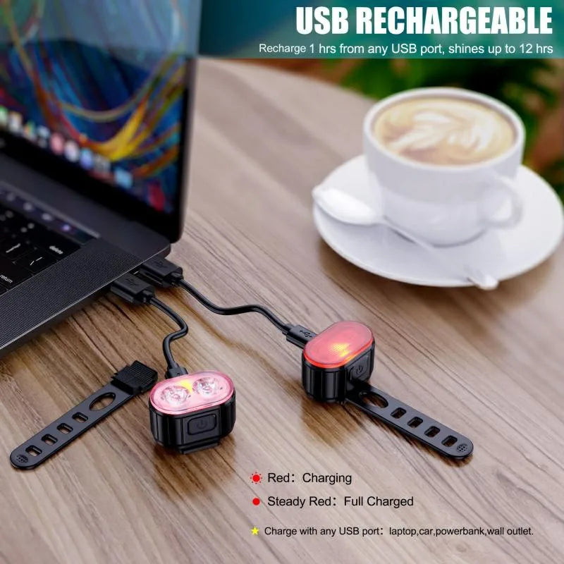 Bike Lights Front Rear Bicycle Lighting Cycling USB Rechargeable Flashlight for Bicycle Light Mountain Bike Back Lantern Lamp