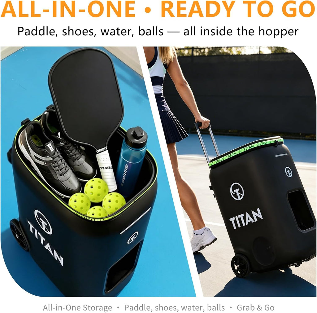 Titan ONE Pickleball Machine with Internal Oscillation & Free App | for Coaches, Clubs & Solo Practice, 85 to 240 Ball Capacity, Portable with Trolley Handle