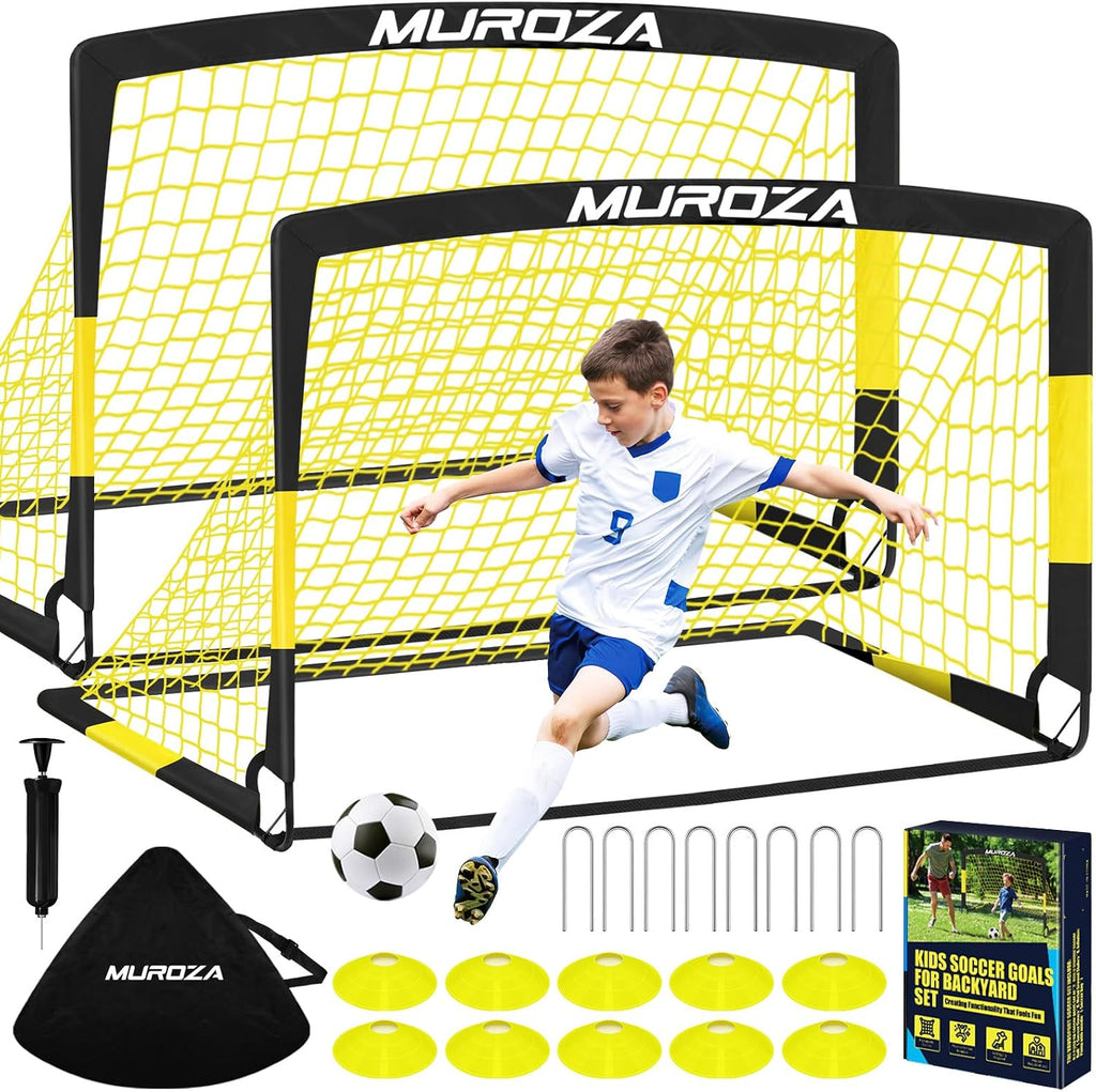 Soccer Goal, Kids Soccer Goals for Backyard Set, Pop up Soccer Net | 2 Pack Portable Soccer Nets with Soccer Ball, Cones, Training Equipment for Youth Toddler Indoor Outdoor Sports Games