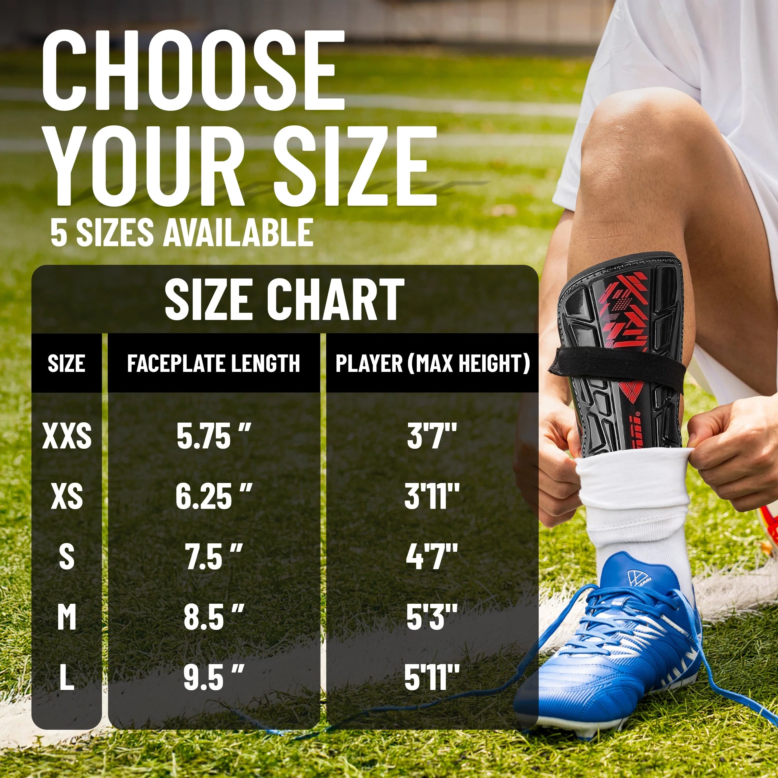 Malaga Shin Guards with Ankle Protection for Kids, Youth, and Adults | Lightweight Soccer Pads for Boys and Girls Ages 3+ - BLACK/RED, M