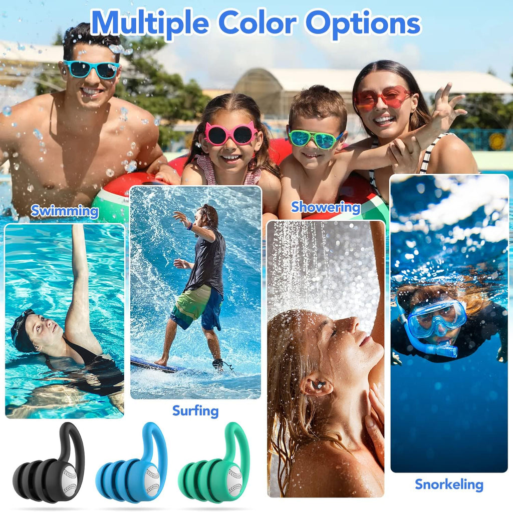 Swimming Ear Plugs Waterproof Earplugs - 3 Pairs Silicone Swim Ear Plugs for Adult Kids, Water Sports Earplugs for Showering, Bathing, Surfing - Keep Ear Water Out