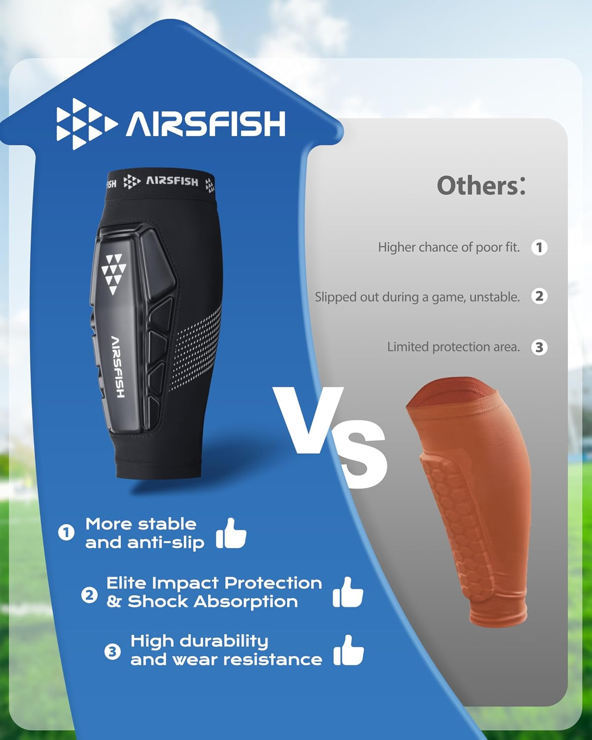 Soccer Shin Guards for Kid Youth, Protective Shin Defender Sleeve | Impact-Resistant Material | Breathable | Lightweight | Anti-Slip Grip | Integrated One-Piece Tibia Protect | Machine-Washable