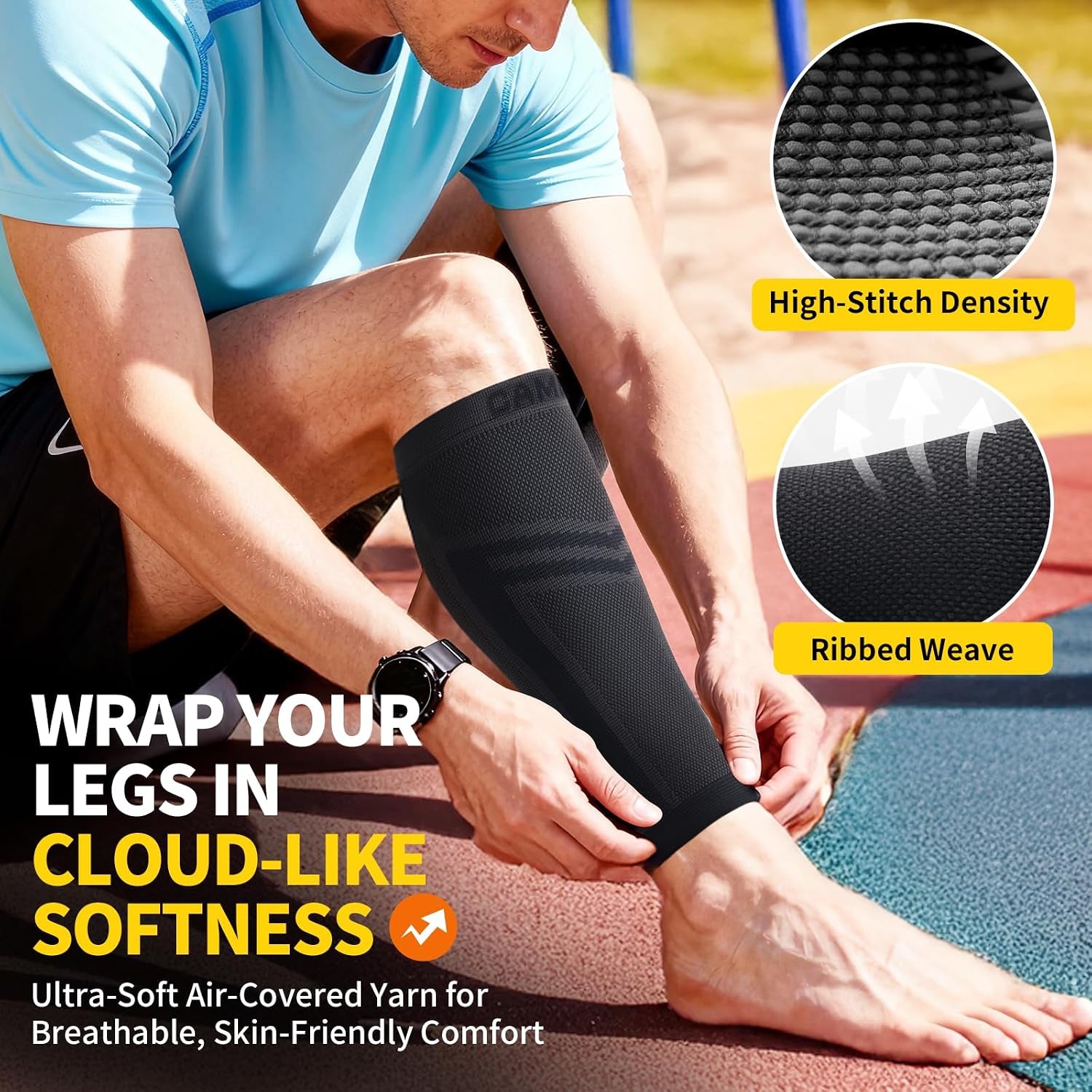 Calf Compression Sleeve for Men Women Footless | Graduated Compression, Shin Splint Relief, Moisture Wicking, Running Standing Travel, 4D Knit Anti-Slip, Varicose Veins