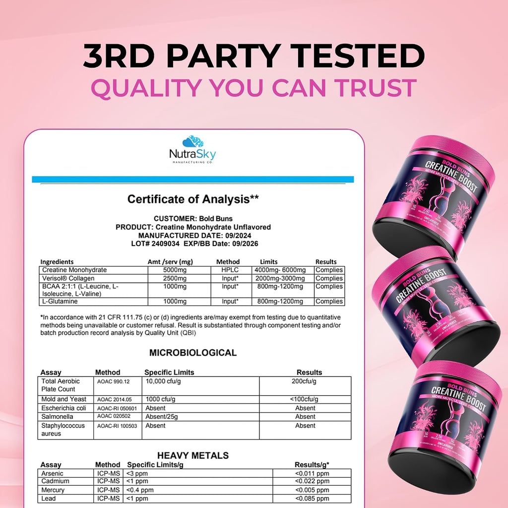 Creatine for Women – Supplement with Collagen & BCAA – Supports Muscle Development, Post-Workout Recovery, Skin Elasticity, Healthy Hair & Nail (30 Servings, Unflavored)