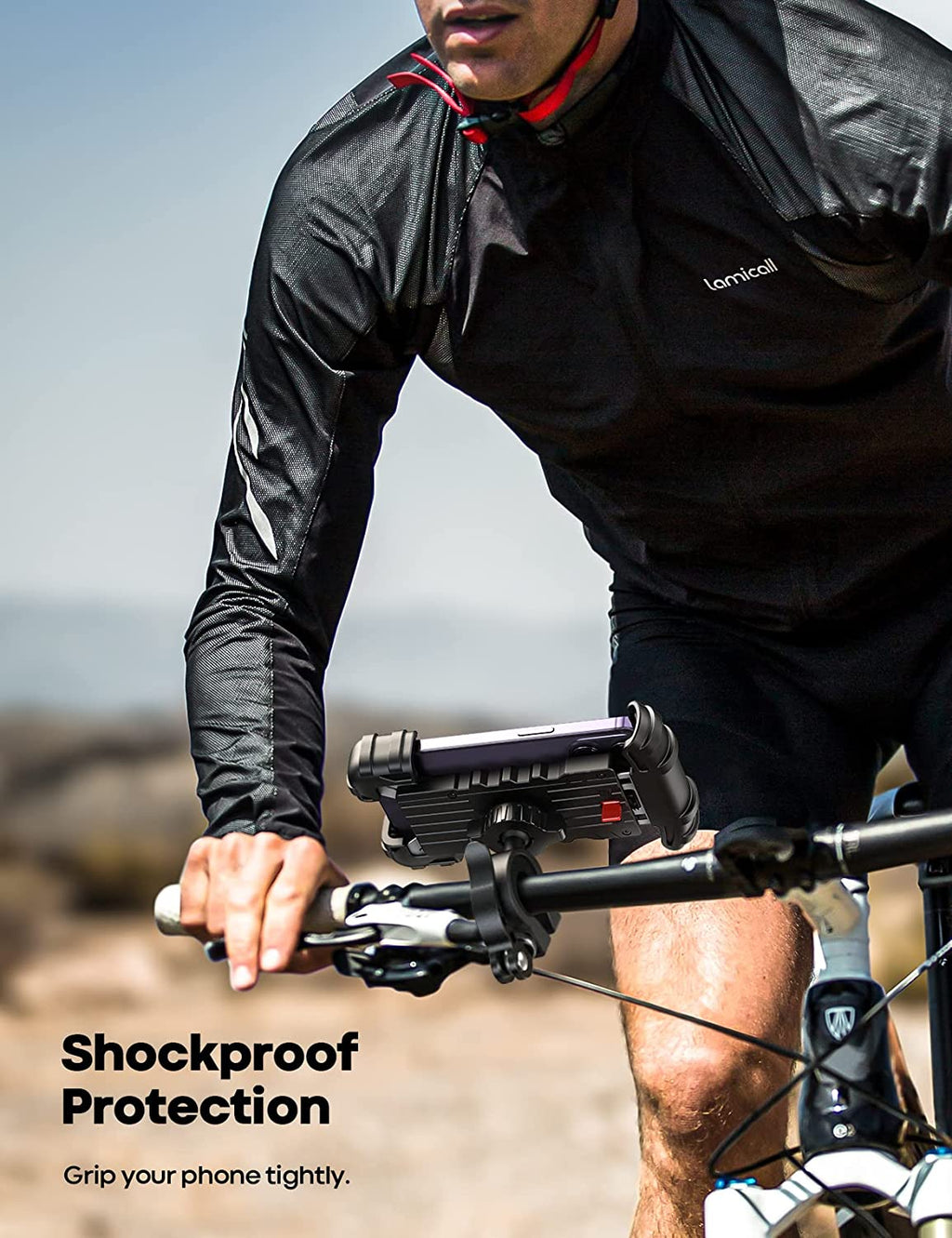 Bike Phone Holder Motorcycle Mount - One-Hand Operation, Lockable | 360° Rotation Handlebar Clamp for 4.7-6.8" Iphone 17 Pro Max Air, Rubber Protect, Road Mountain Bike E-Bike Scooter Holder