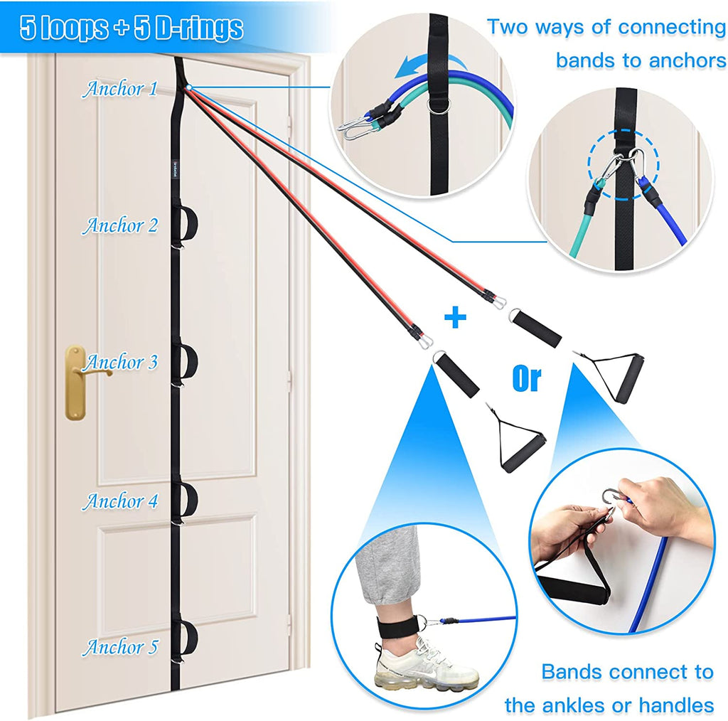 Door Anchor Strap for Resistance Bands Exercises, Multi Point Anchor Gym Attachment for Home Fitness, Portable Door Band Resistance Workout Equipment, Easy to Install, Punch-Free, Nail-Free