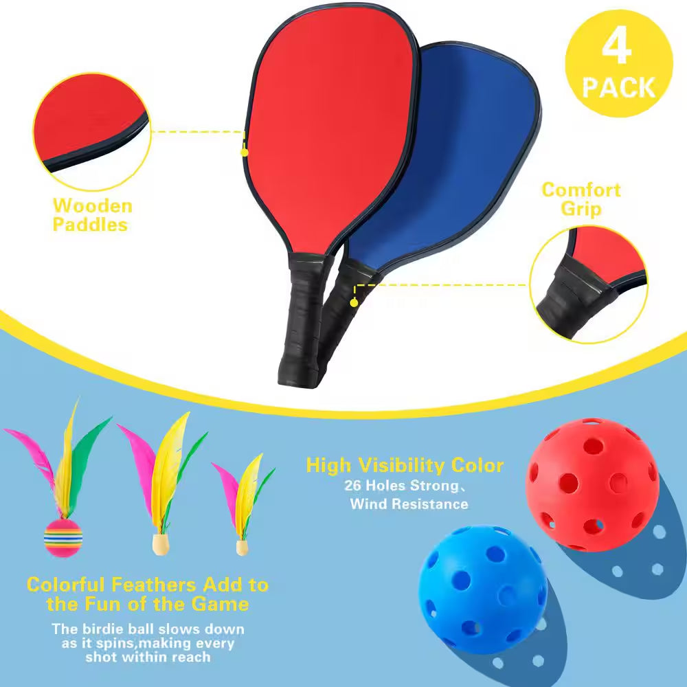 Portable Pickleball with Net 5 Ft. X 7 Ft. Pickleball System Pickleball Game Sets Fun Games for Adults and Family