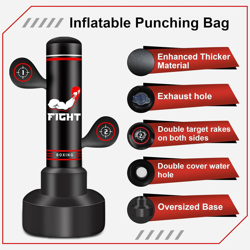 Heavy Punching Bag for Adults Teens, 70” Boxing Bag with Gloves, Pump | Punching Bag with Gloves, Pump and Jump Rope, Boxing Reflex Ball, Women Men Kickboxing Bags for Training MMA Fitness Home Gym