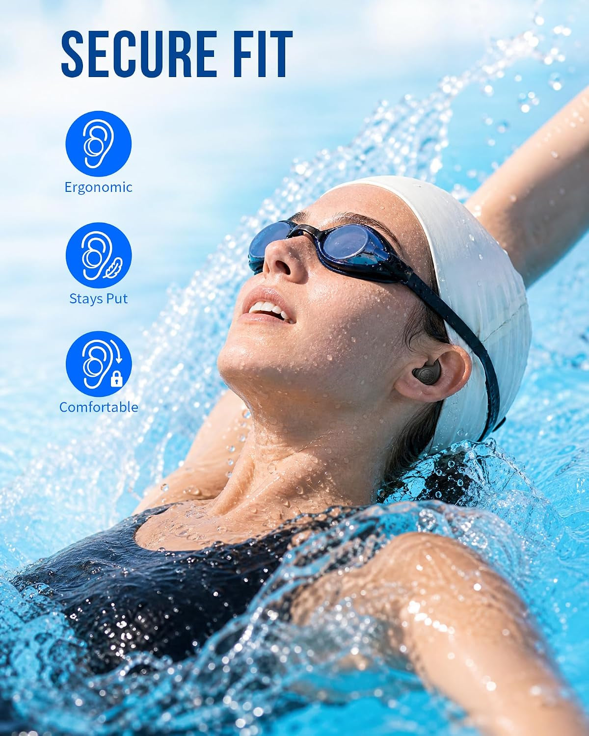 Swimming Ear Plugs, Swim Earplugs 3 Pairs for Swimmer Surfing Water Sports | Waterproof Protection, Soft Silicone Comfort, Wave-Shaped Fin, Noise-Reducing Design for Teens & Adults