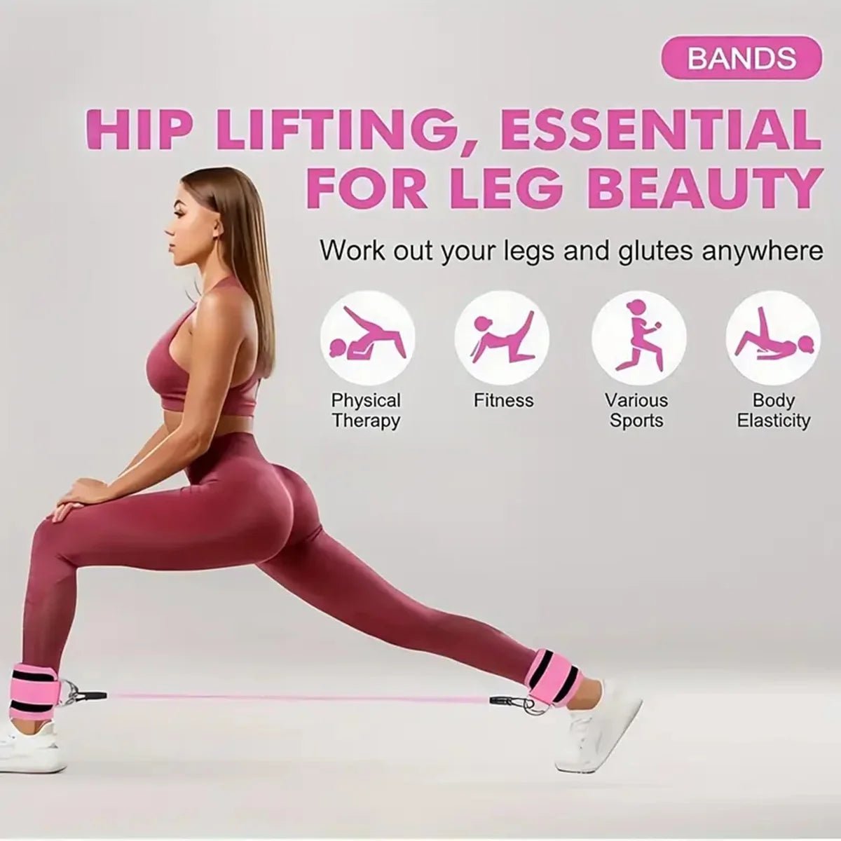 11Pcs Ankle Resistance Bands for Working Out with Cuffs and Elastic Bands Set (10-30Lbs) , Exercise Bands for Legs and Butt, Pink