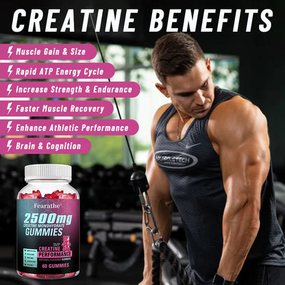 Creatine Monohydrate Gummies - Boost Energy, Build Muscle Mass, and Improve Athletic Performance, Supports Mood Health