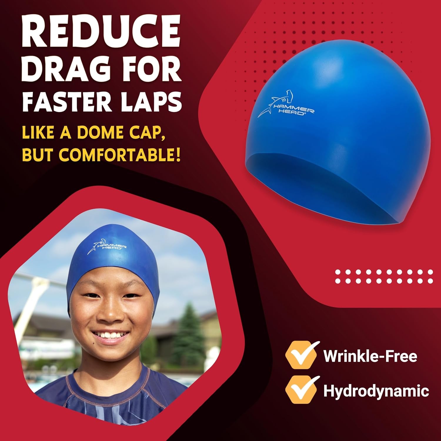 Swim Cap for Safety & Speed – Hair-Friendly Silicone with Impact Protection – High-Performance Swimming Cap – Boost Confidence – One Year No-Rip Guarantee
