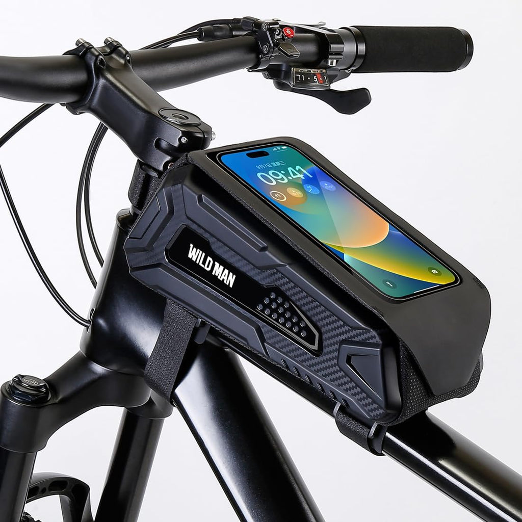Bike Frame Bag, Waterproof Bike Phone Mount Holder Bicycle Front Top Tube Pouch Pannier Cycling Frame Storage Bag Cycle Crossbar Bags for Iphone 16 15 14 13 12 Pro Max Samsung Smartphones up to 6.9''