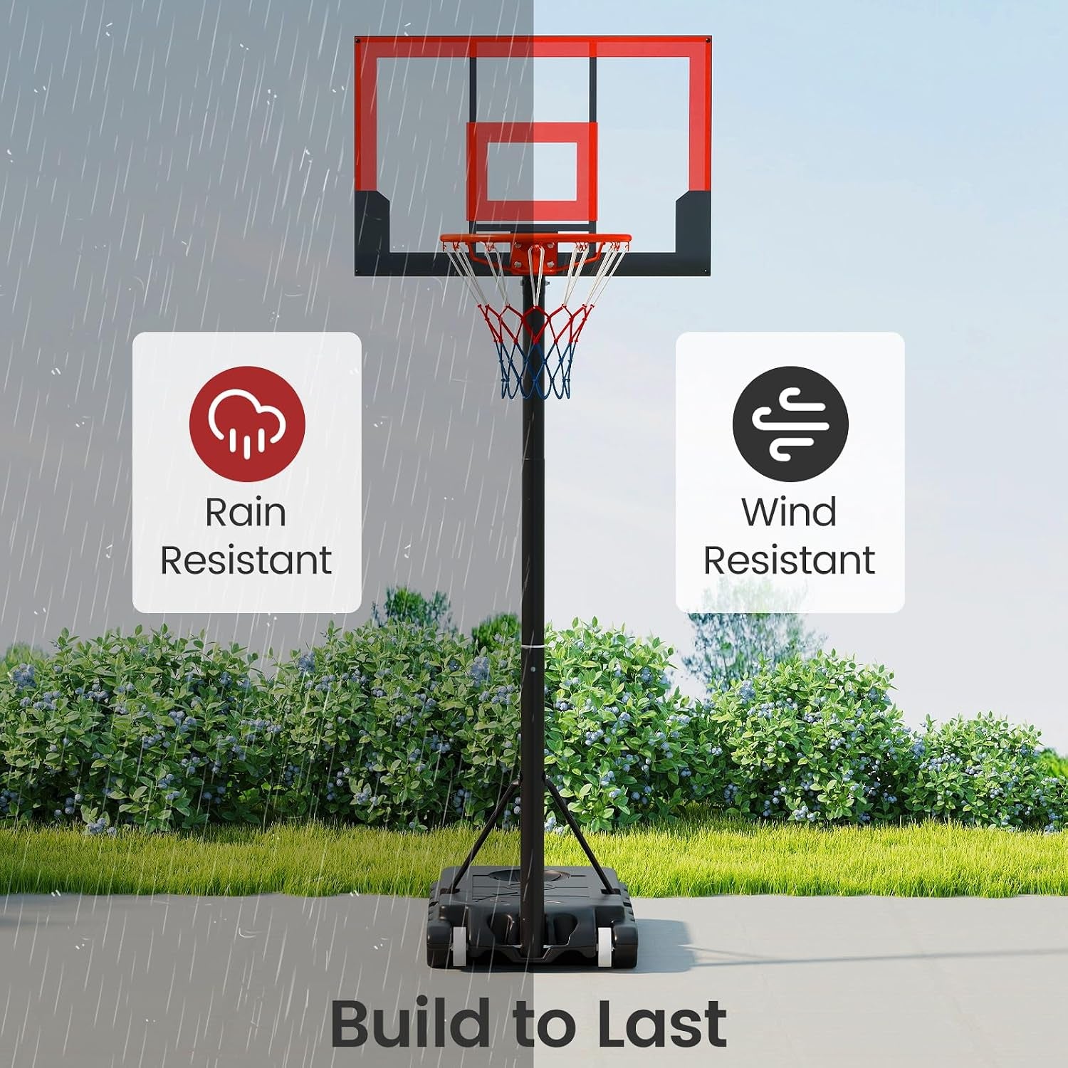Basketball Hoop Outdoor, Portable 3.3-7 FT Height Adjustable Goal System with Wheels Shatterproof Backboard, Fillable Base for Kids Youth Teens Adults Driveway Backyard Pool Indoor