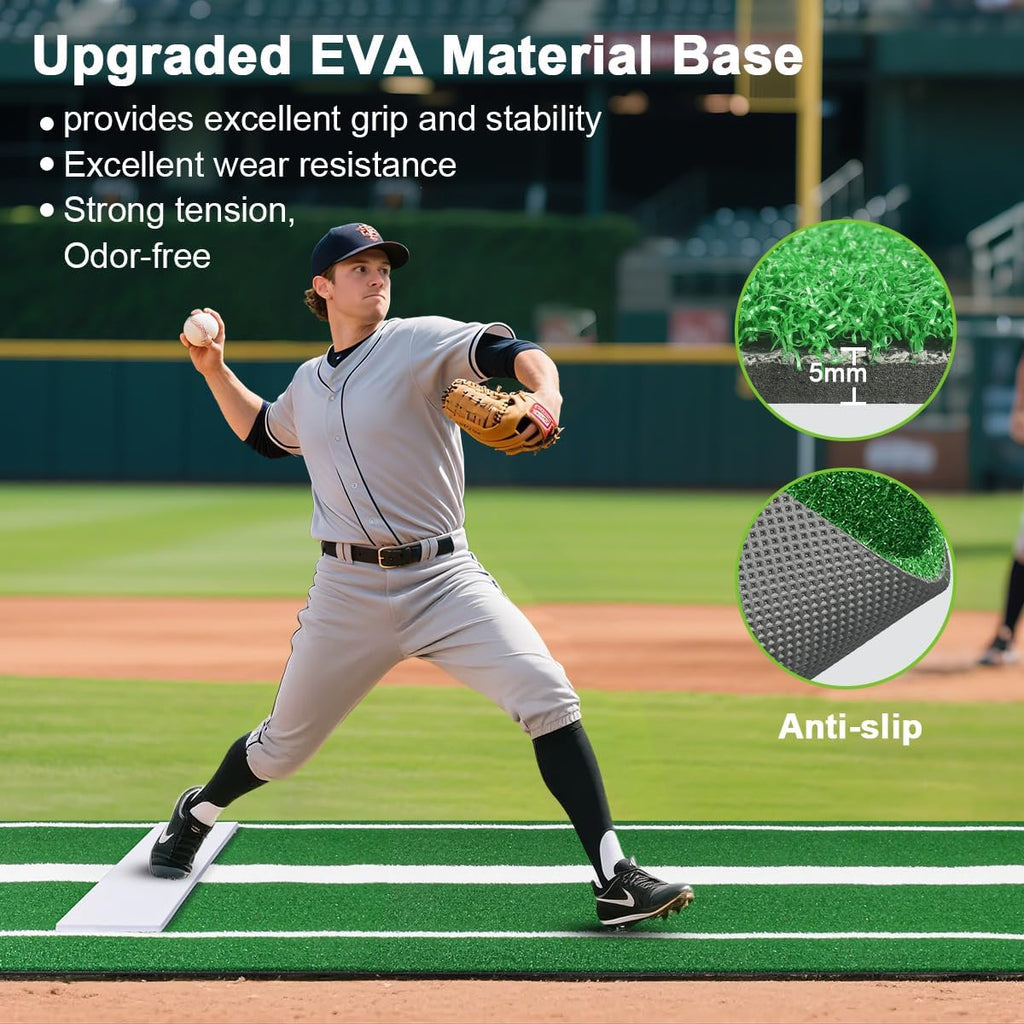Softball Pitching Mat, 10' X 3' Baseball Hitting Mat, Anti-Slip Anti-Fade Pitch Practice Mat, Softball Pitching Mound for Outdoor/Indoor