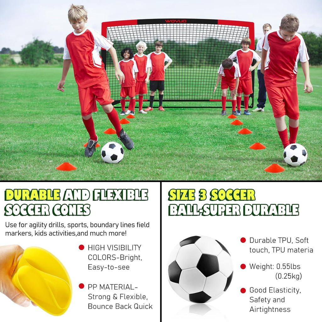 Kids Soccer Goals for Backyard Set of 2, 6X4 Ft Portable Toddler Soccer Goal Training Equipment with Soccer Target, Ball, Cones, Soccer Net for Kids Age 3-5 6-8 8-12 10-12-14 Outdoor Sports Games Gift