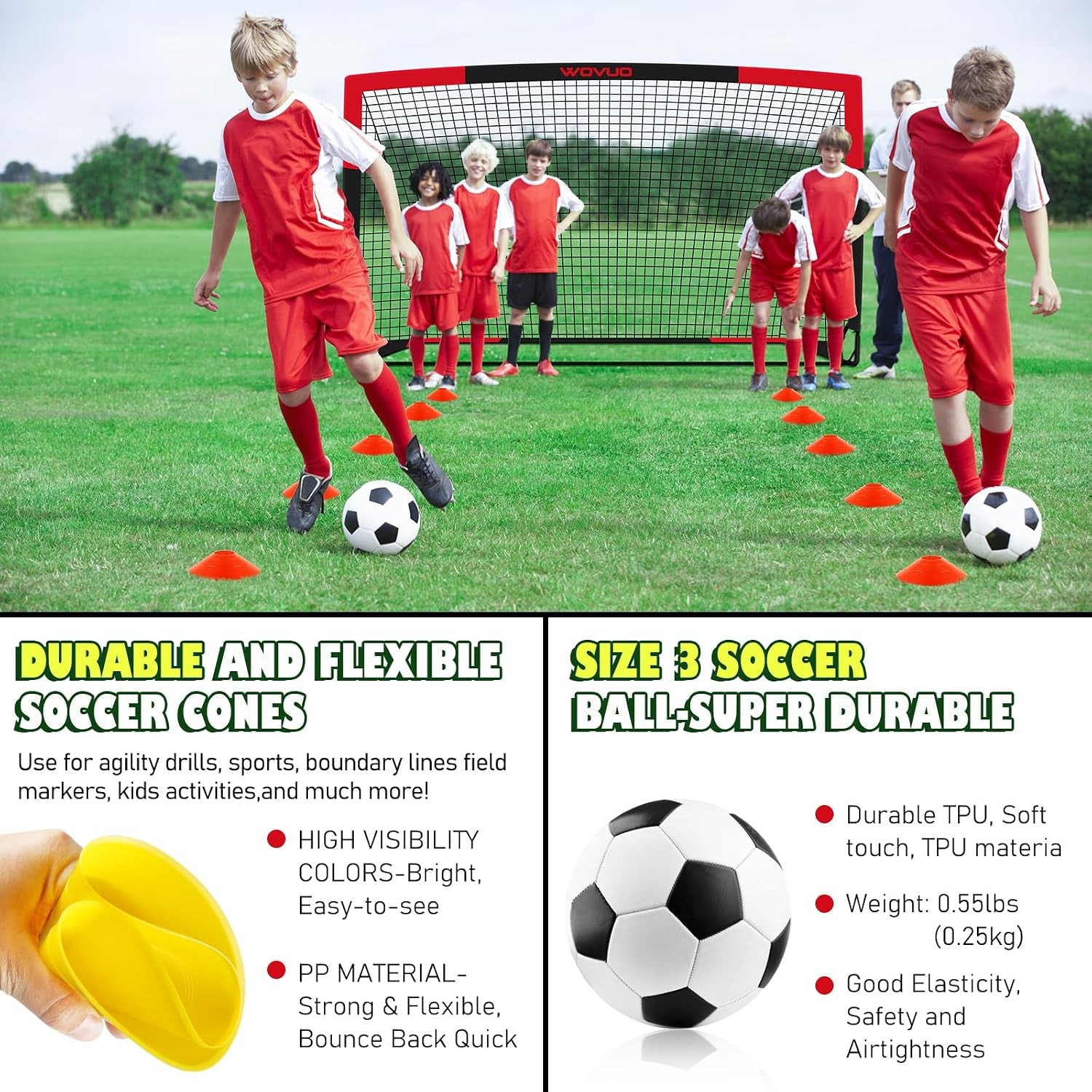 Kids Soccer Goals for Backyard Set of 2, 6X4 Ft Portable Toddler Soccer Goal Training Equipment with Soccer Target, Ball, Cones, Soccer Net for Kids Age 3-5 6-8 8-12 10-12-14 Outdoor Sports Games Gift