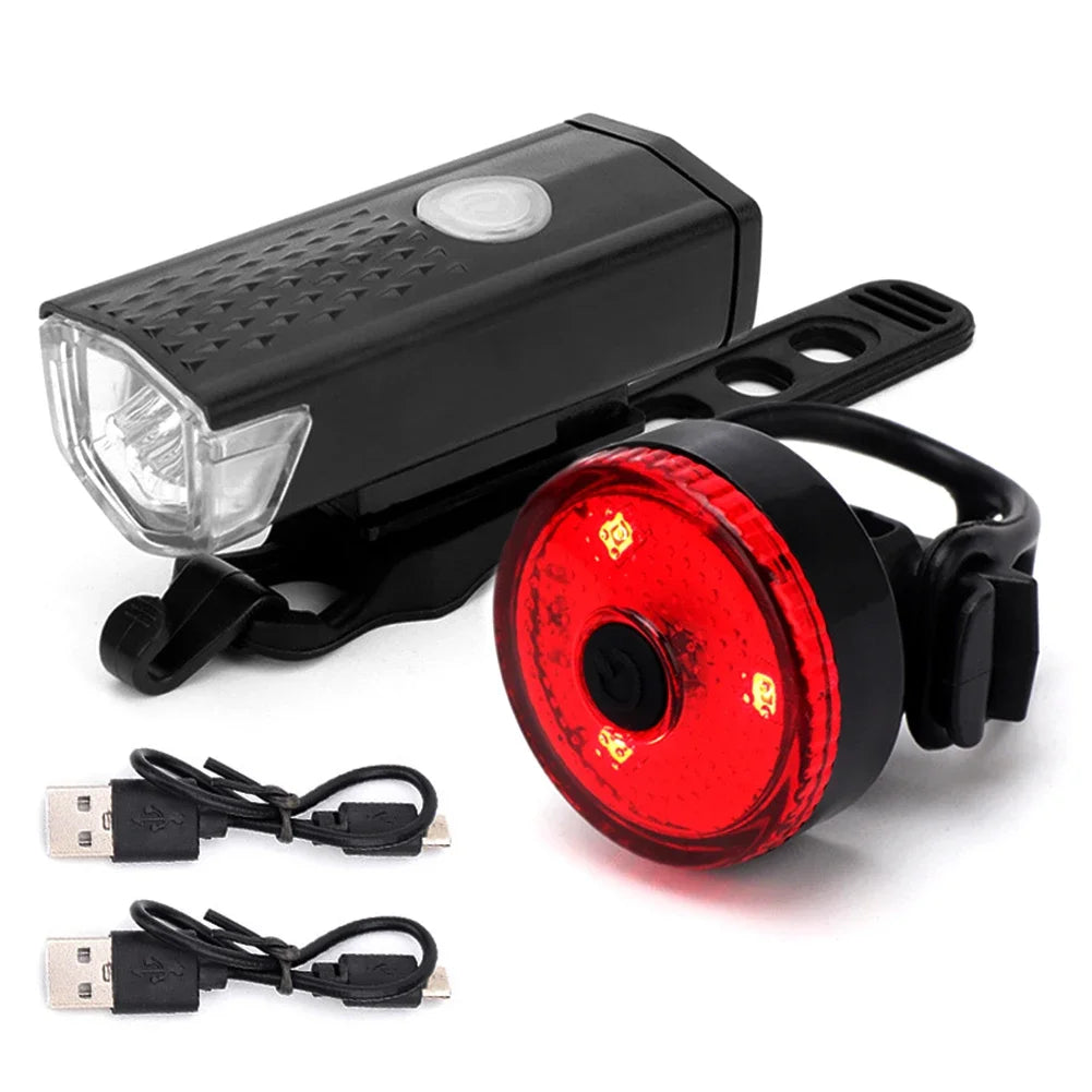 Bike Bicycle Light Set USB LED Rechargeable Mountain Cycling Front Back Headlight Tail Lamp Night Riding Flashlight