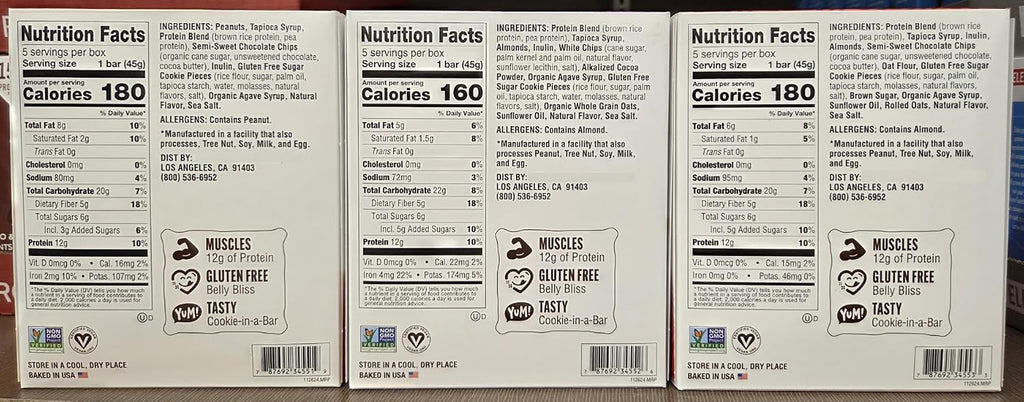 Lenny-Larrys NON-GMO Cookie-Fied Gluten Free 3 Flavors Bar 7.95Oz 225G (Three Boxes)