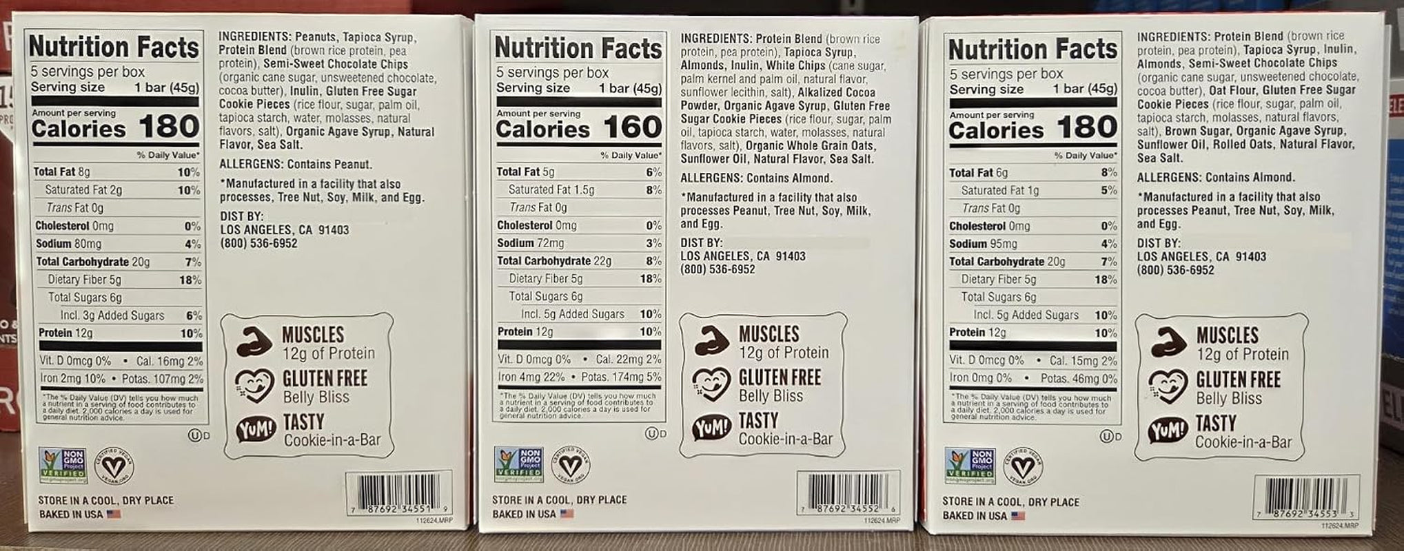 Lenny-Larrys NON-GMO Cookie-Fied Gluten Free 3 Flavors Bar 7.95Oz 225G (Three Boxes)