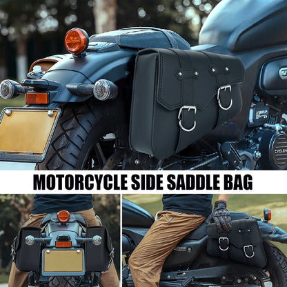 Leather Motorcycle Saddlebags Large Quick-Easy Universal Fit Throw over Saddle Bags Cruiser Biker Side Bags, Black, 1 Pair