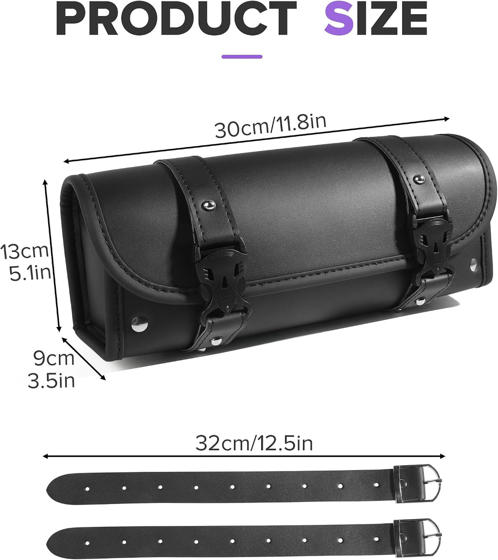 Motorcycle Handlebar Bag,Car Accessories PU Leather Motorcycle Tool Bag,Autobikes Side Bags with Straps,Powersports Saddle Bags Sissy Bar Storage Tool Saddlebags,Suitable for Most Autobikes
