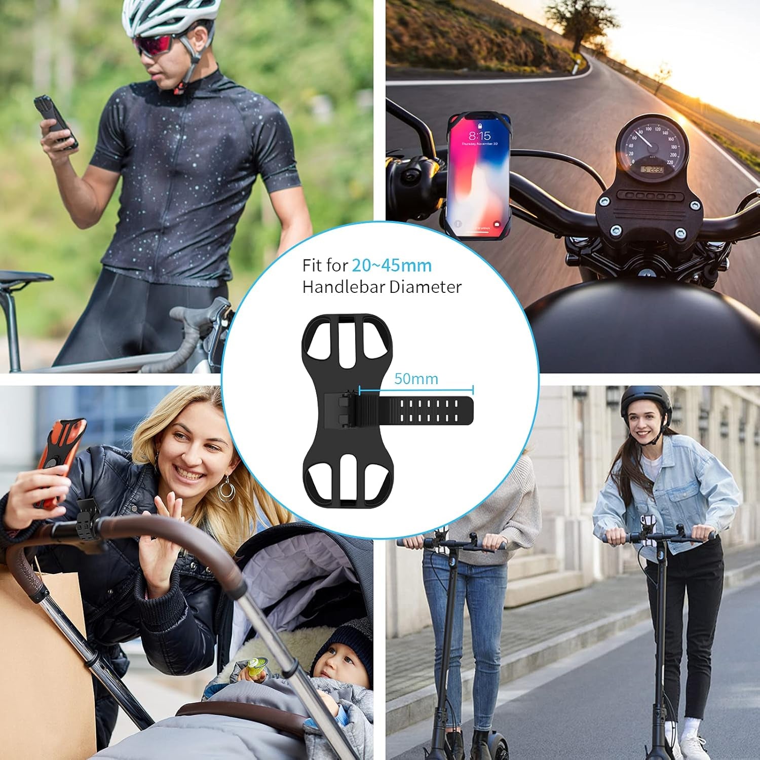 Detachable Bike Phone Holder, Universal Bicycle Motorcycle Cell Phone Mount, 360° Rotatable Adjustable Bike Phone Mount Compatible for 4" to 6.7" Smartphones