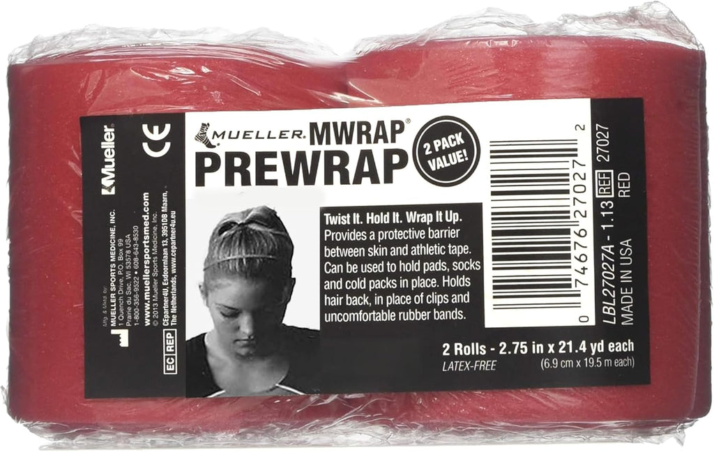 Sports Medicine Mwrap, Pre Wrap, Athletic Tape Underwrap for Sports, Hair, Ankles, Wrist, Hands and Knees, Water-Resistant, Latex Free, 2.75" X 21.4 Yards per Roll, 2 Rolls