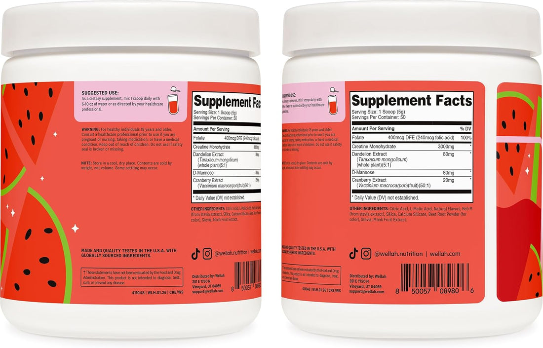 Creatine for Women - Creatine Monohydrate with Dandelion &amp; Cranberry Extract (50 Servings, Watermelon Slush)