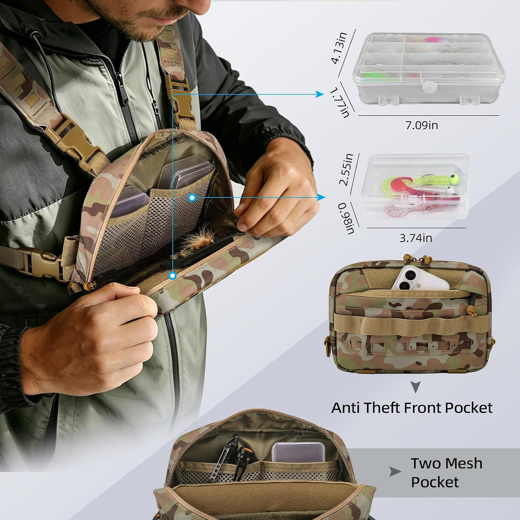 Outdoor Chest Bag for Men, Water-Resistant Fishing Chest Pack, Tactical Vest for Running, Cycling, Hiking