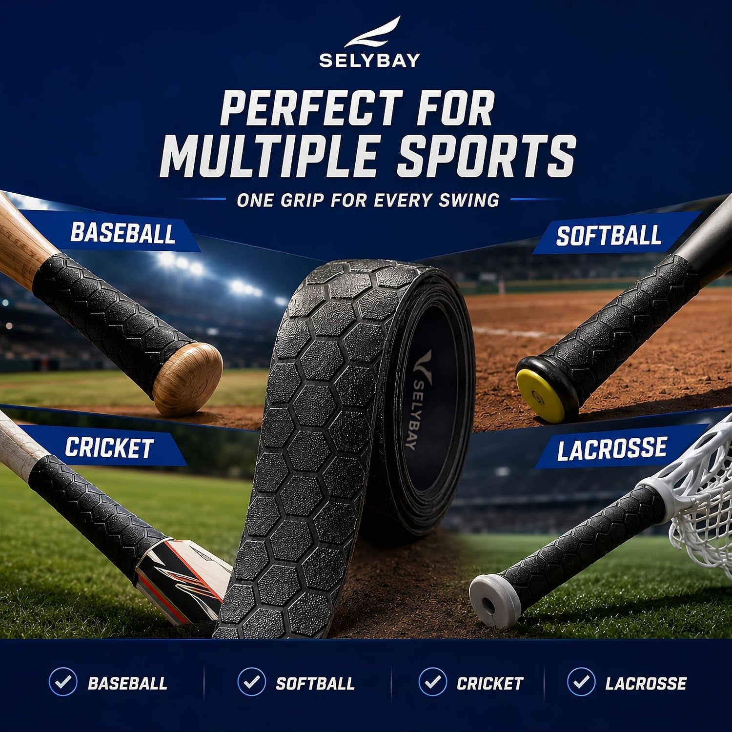 Baseball Bat Grip Tape 1.1Mm - Softball Bat Wrap, Stick Grip Tape Black | Bat Grips Fit All Bats, Baseball Grip Tape, Bat Tape Grip Cushion, Reduces Hand Sting