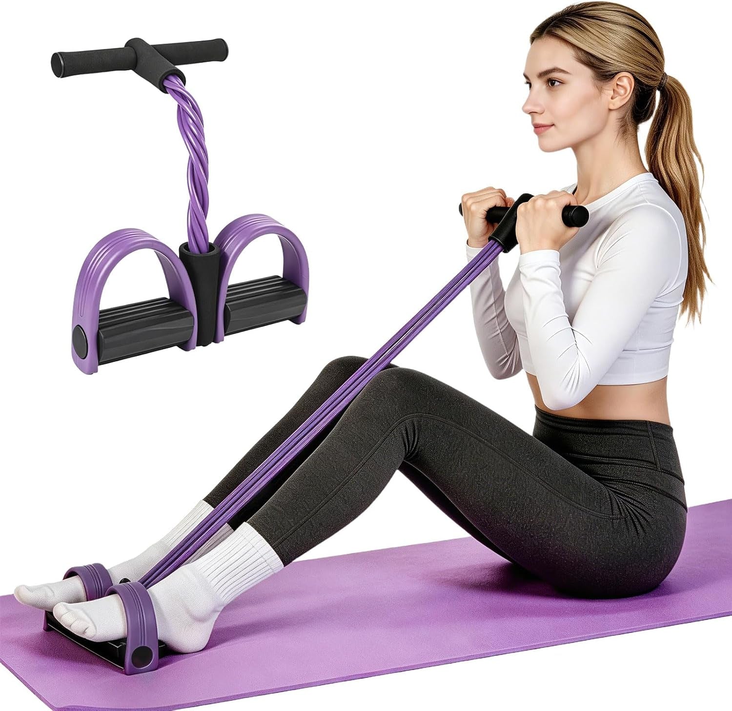 6-Tubes Tension Rope, Multifunction Elastic Yoga Pedal Puller Resistance Band, Natural Latex Tension Rope Fitness Equipment, for Abdomen, Waist, Arm, Leg Stretching Slimming Training