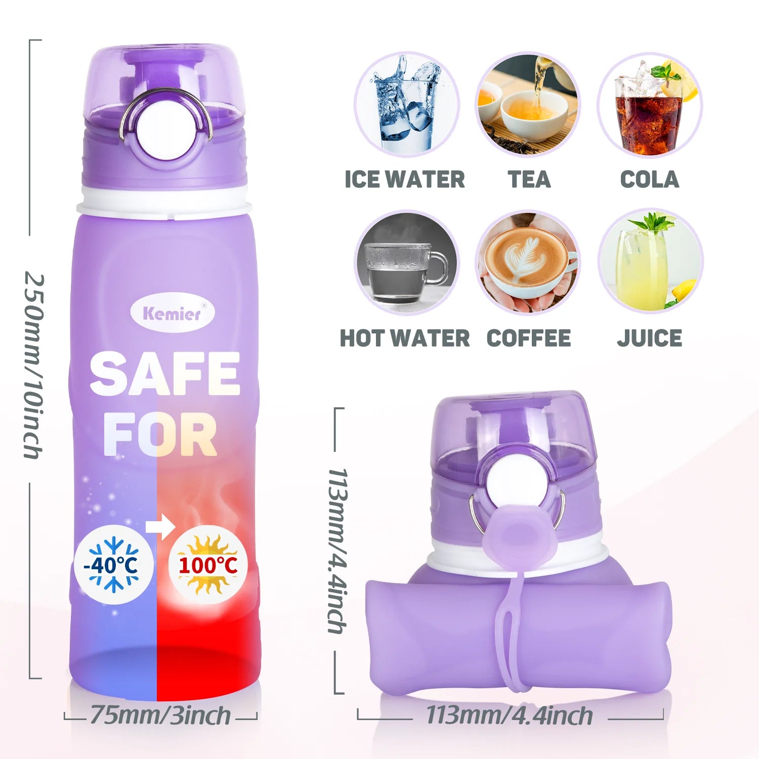 Collapsible Silicone Water Bottles-750Ml,Medical Grade,Bpa Free Travel Water Bottle Can Roll Up,26Oz,Leak Proof Foldable Sports &amp; Outdoor Water Bottles