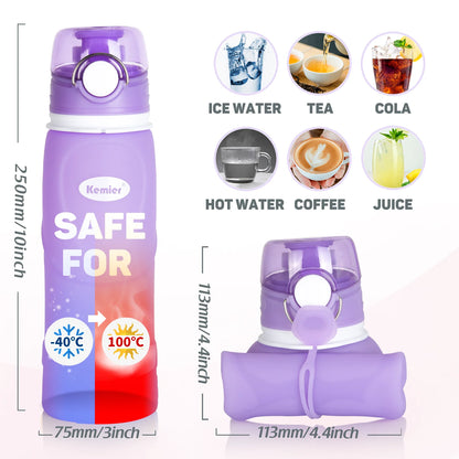 Collapsible Silicone Water Bottles-750Ml,Medical Grade,Bpa Free Travel Water Bottle Can Roll Up,26Oz,Leak Proof Foldable Sports &amp; Outdoor Water Bottles