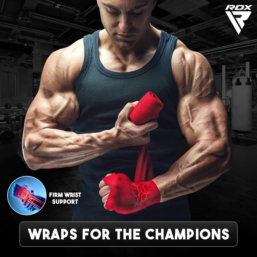 Boxing Hand Wraps 4.5M / 180 Inches – Mexican Style Semi-Elastic MMA Inner Gloves - Wrist Support for Muay Thai, Kickboxing, BJJ, Karate - Thumb Loop & Hook and Loop Closure - Cotton & Nylon Blend