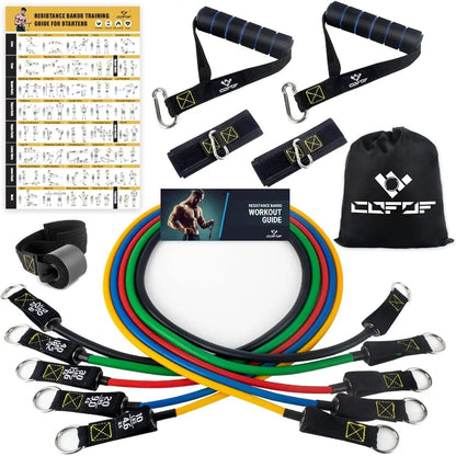 Resistance Bands Set with Yellow Handles, Exercise/Workout/Fitness Bands with Door Anchor, Legs Ankle Straps for Resistance Trai