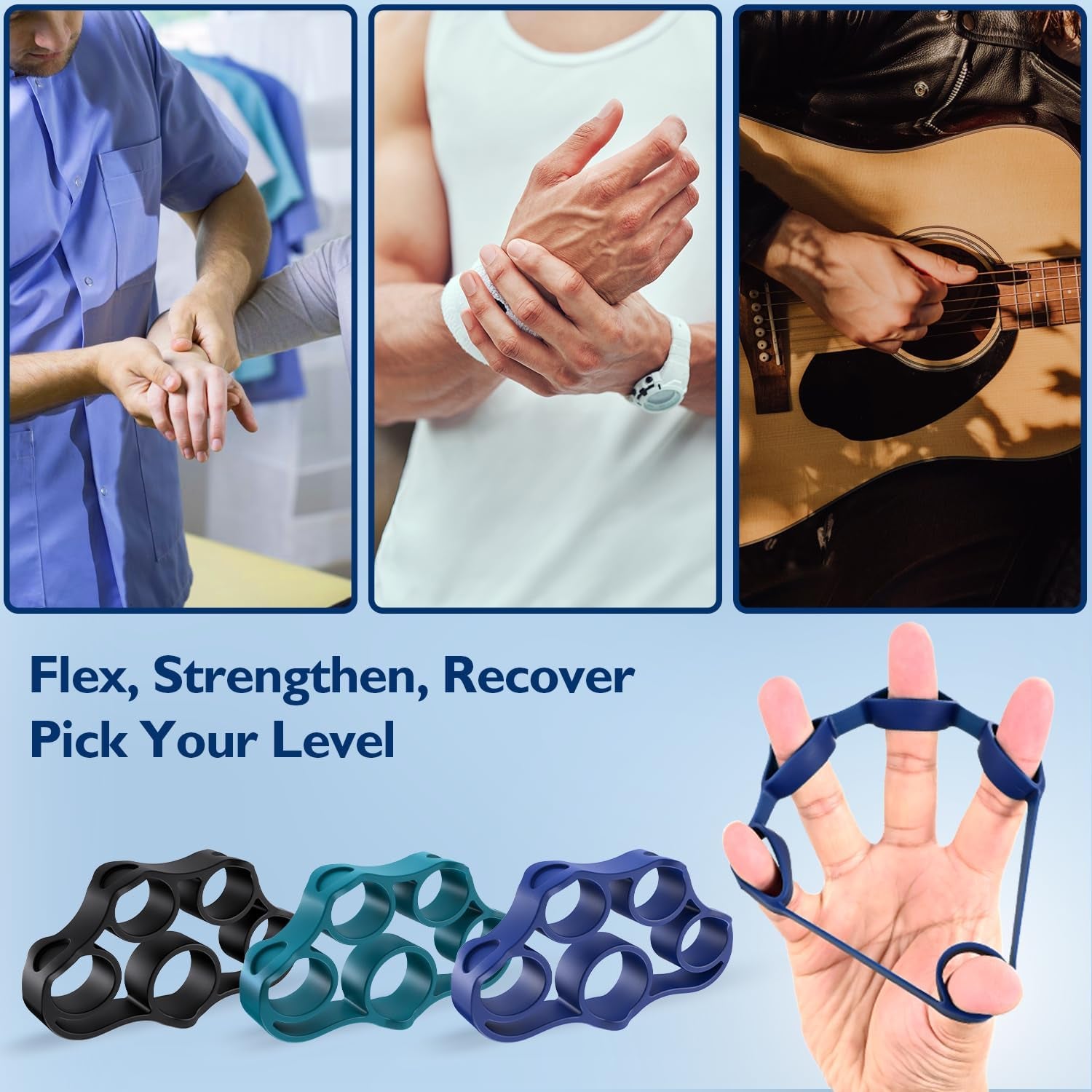 Grip Strength Trainer, Finger Exerciser, Forearm Strengthener 9-Piece Kit, Hand Grip Strengthener Targeted Strength, Relief & Recovery