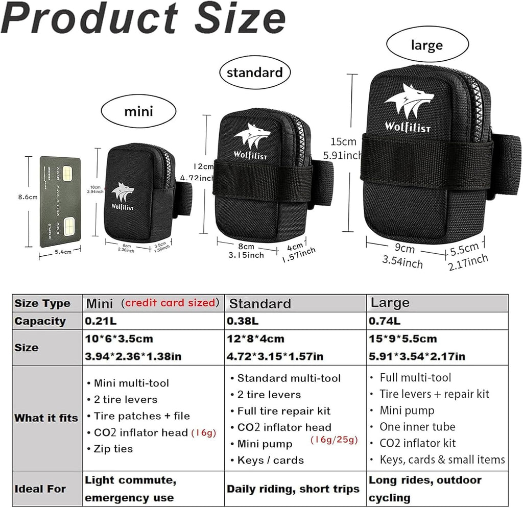 Compact Cycling Saddle Bag - Fits under Bike Seat for Easy Storage - Road Bike & Bicycle Seat Bag - Tiny Durable & Water-Resistant (Large)
