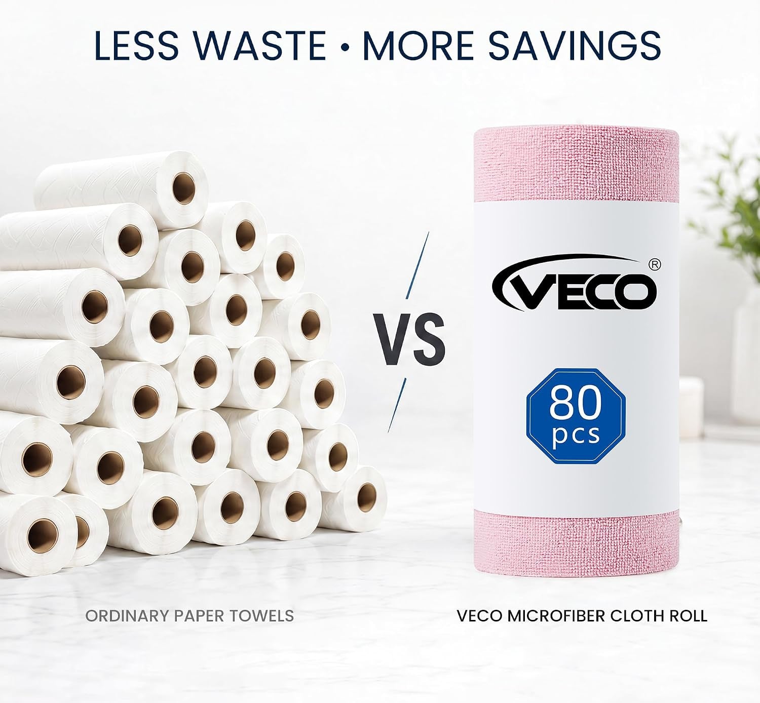 Microfiber Cleaning Cloth Roll 80 PCS, 12" X 12" | Lint-Free, Streak-Free, Tear Away Reusable Microfiber Towels, Cleaning Rags for Kitchen, Car & Home, Pink