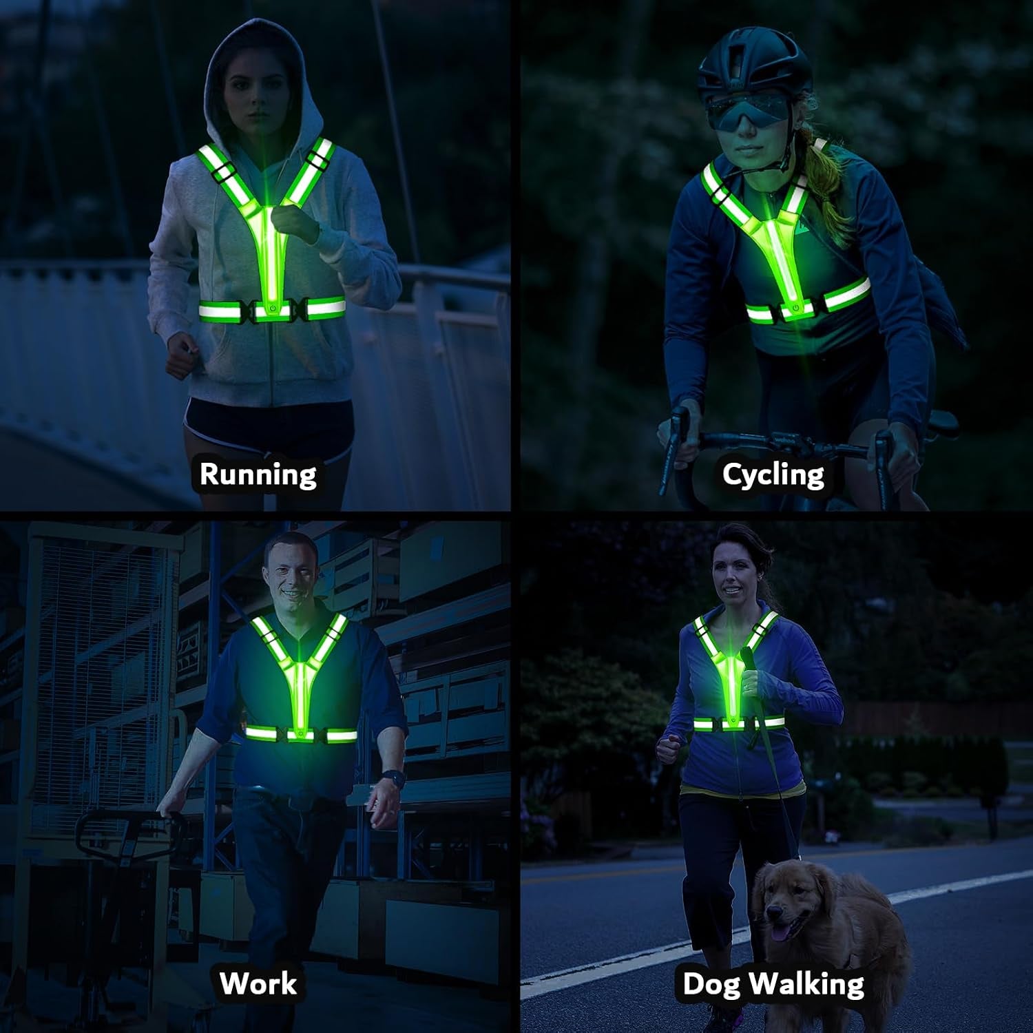 LED Reflective Running Vest Gear,Light up Vest Runners Night Walking USB Rechargeable,Up to 11Hrs Light with Adjustable Waist/Shoulder for Women Men Kids