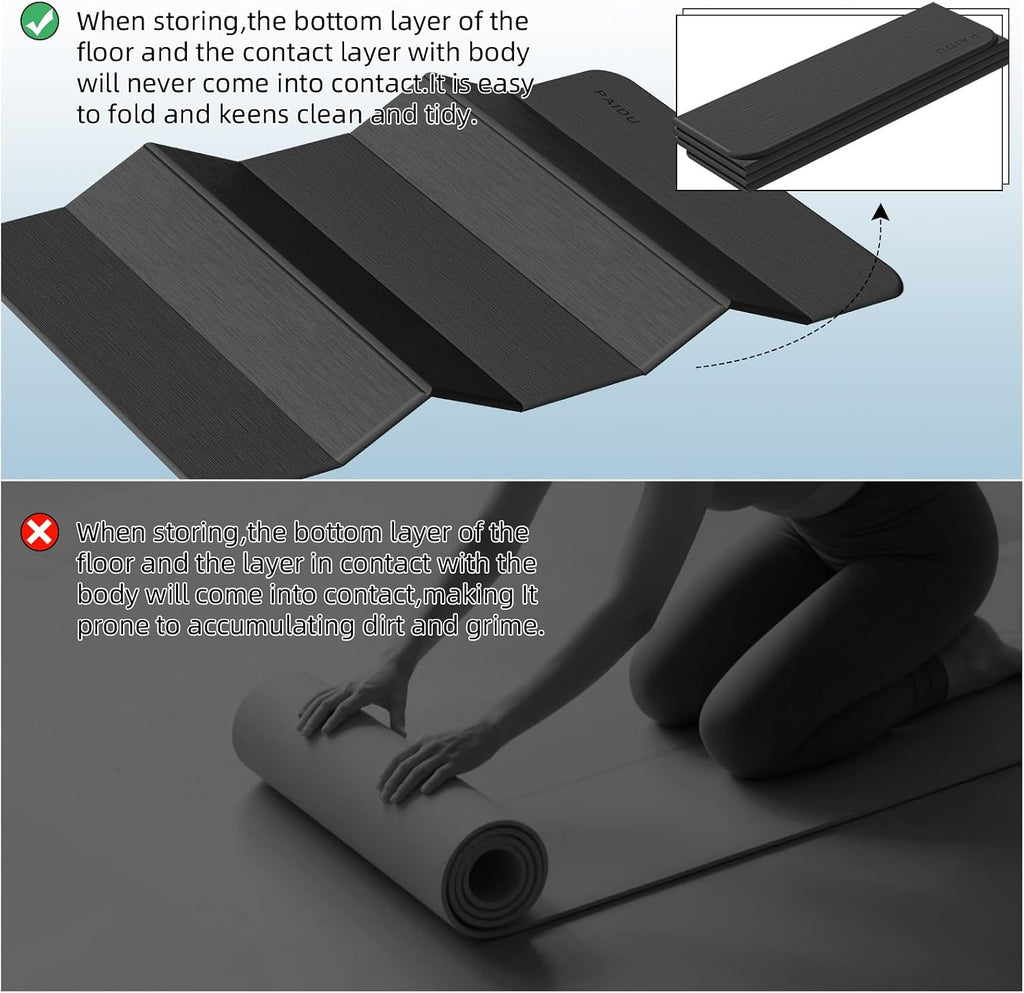 Foldable Yoga Mat (10MM) 75‘’X40‘“ Quick Fold，Easy Storage | TPE Non-Slip Design, Ea Extra Long/Wide for Indoor Yoga, Pilates and Outdoor Travel Workouts