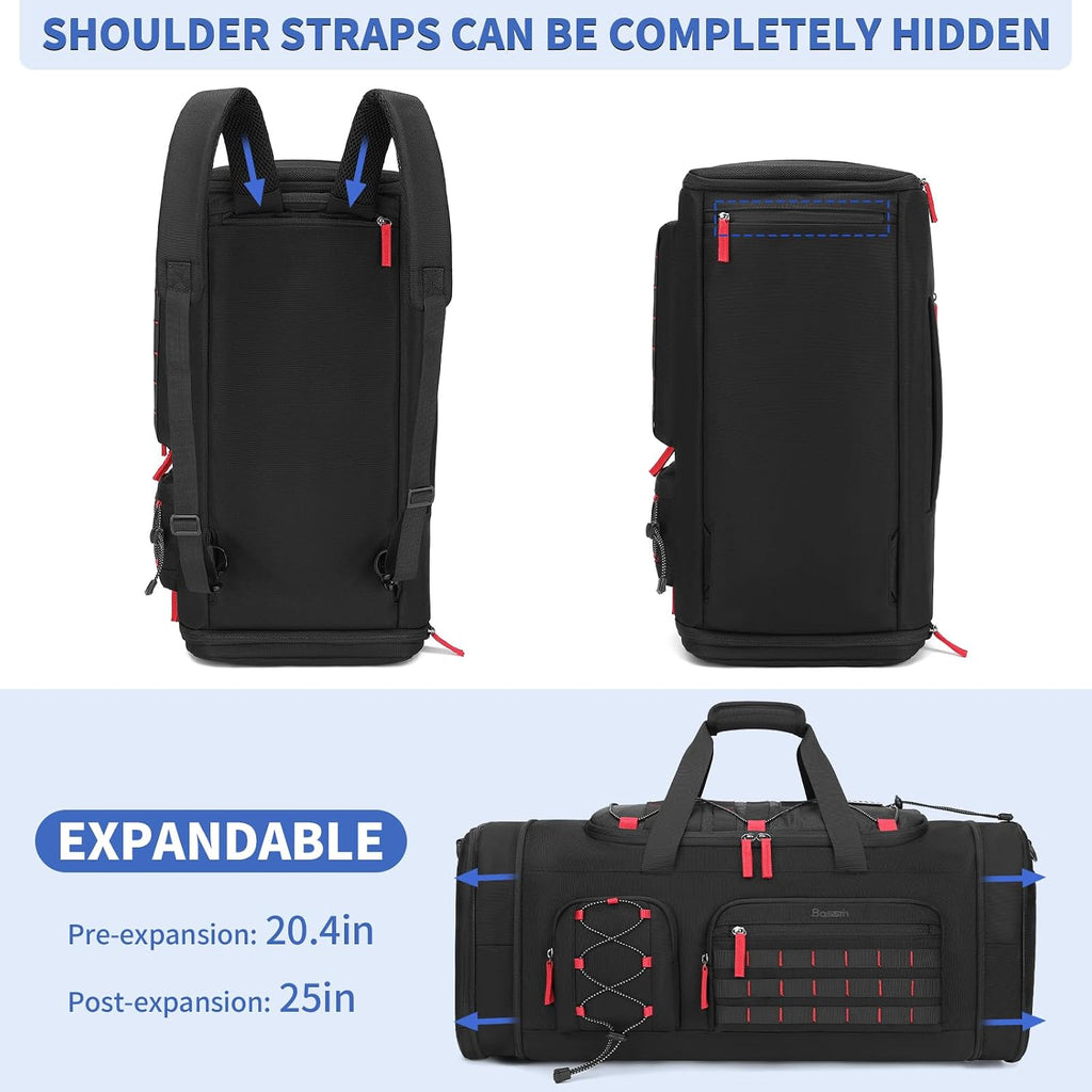 Gym Bag for Men & Women, 45L Travel Duffle Sports Duffel Bag Gym Weekender Overnight Backpack with Shoe Compartment (Black) | Convertible Duffel Backpack, Comes with Toiletry Bag, Shoe Compartment & Wet Pocket, for Workout, Weekender, Overnight Travel