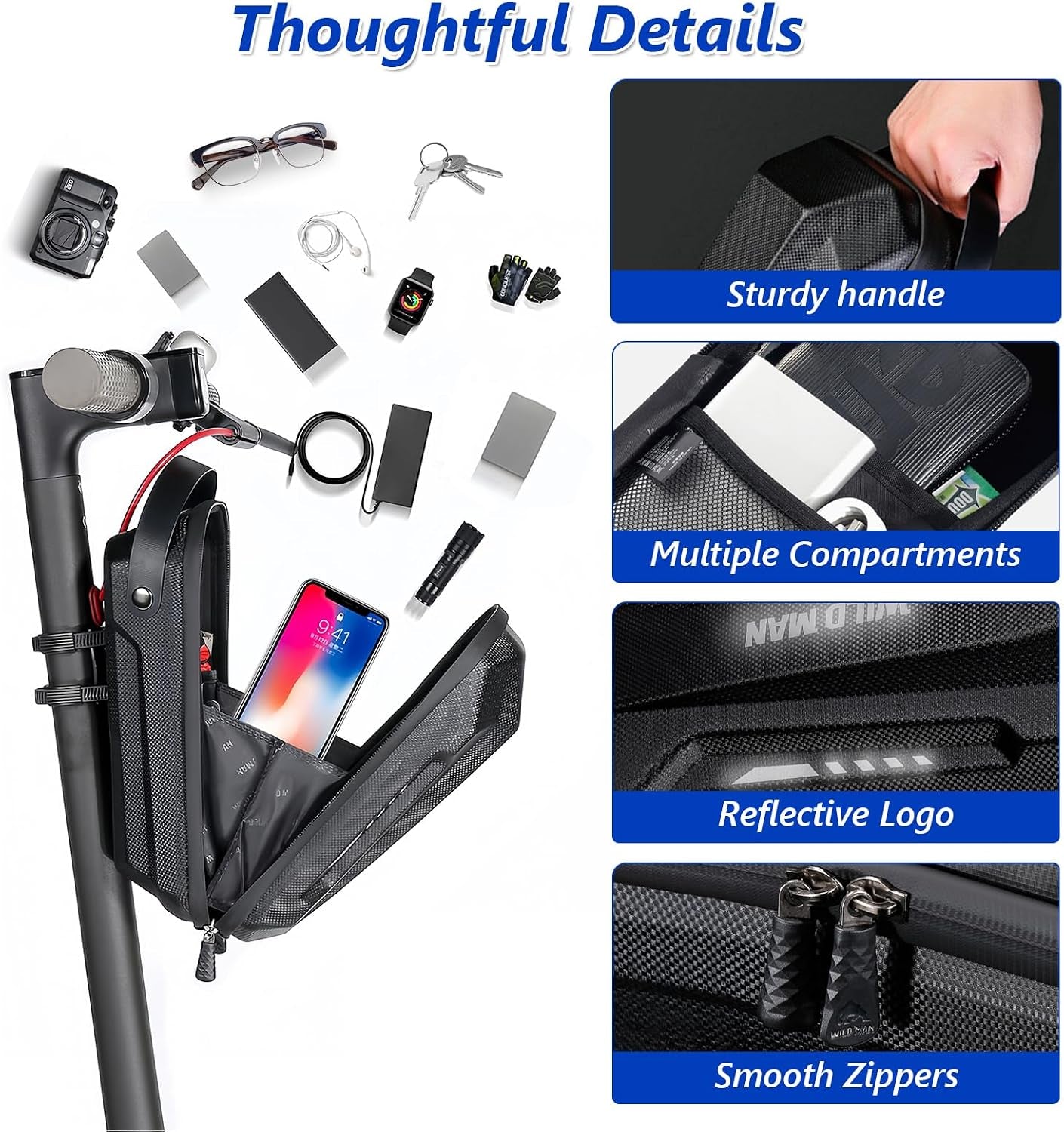 Scooter Storage Bag, 2L Large Capacity Scooter Handlebar Bag, EVA Handlebar Waterproof Front Bag for Carrying Phone, Wallet, Repair Tools, Charger Tools